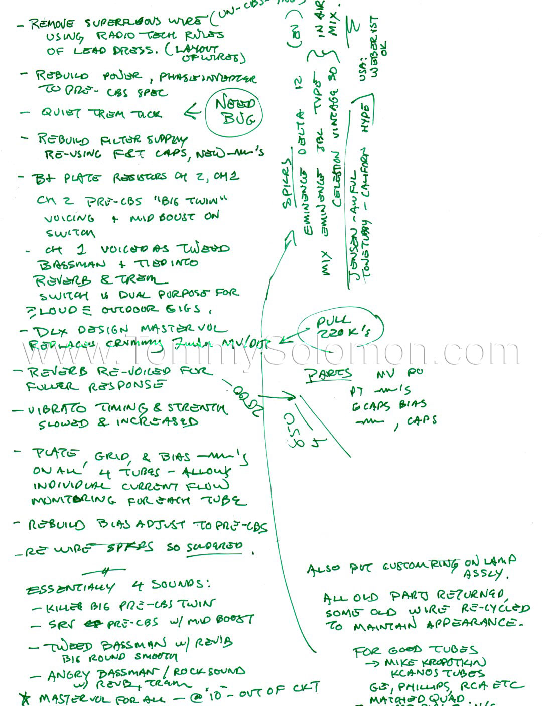 1974 Fender® Twin Reverb™ Amp Blackface Mods & Re-Voicing Documents and Schematics - 4