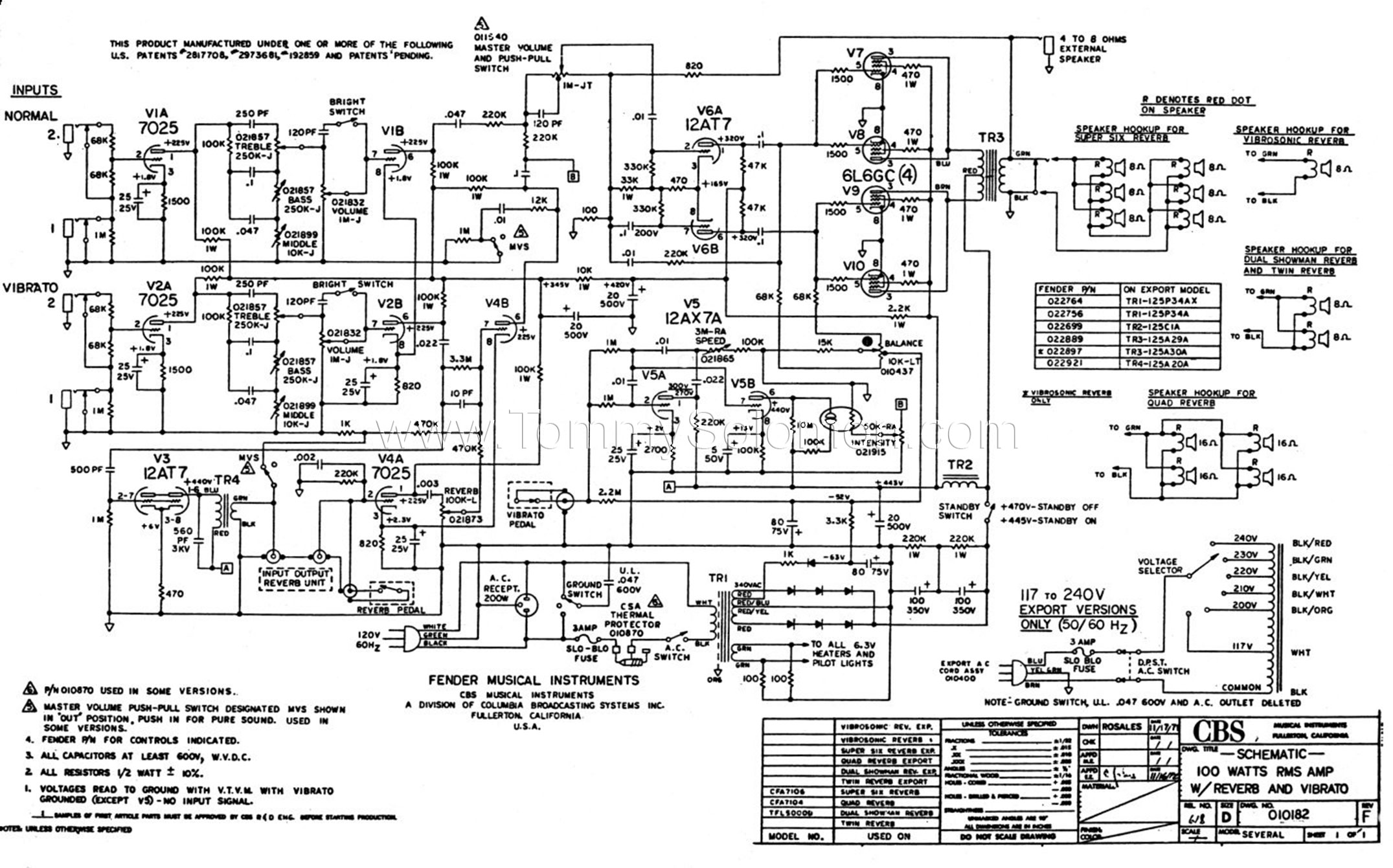 1974 Fender® Twin Reverb™ Amp Blackface Mods & Re-Voicing Documents and Schematics - 6