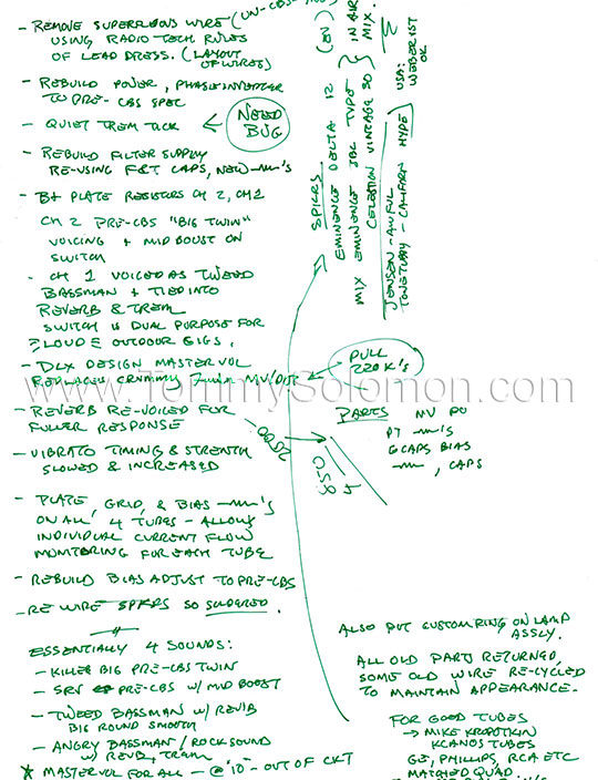 1974 Fender® Twin Reverb™ Amp Blackface Mods & Re-Voicing Documents and Schematics - 4